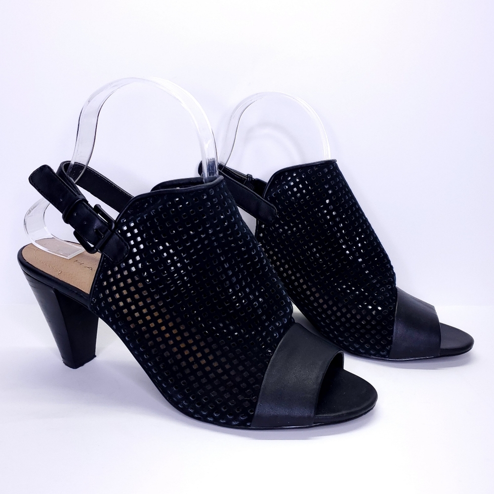 Tahari Eloise Shoes Womens 7.5 Black Peeptoe Sling